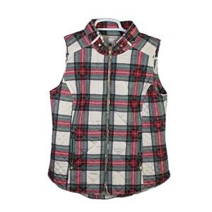 Crown & Ivy Women’s Small Ivory/ Red/ Green Full Zip Puffer Vest